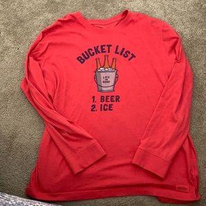 Red life is good long sleeve tee graphic design of beer bucket